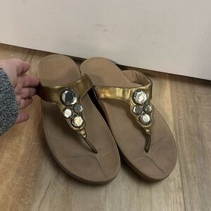Fitflop Lunetta Bright Bronze Wobble Board Lightweight Thongs Sz 10
